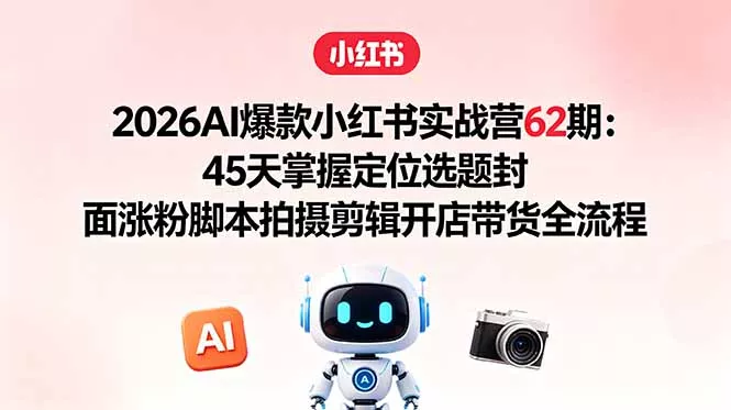 2026AI爆款小红书实战营62期:45天掌握定位选题封面涨粉脚本拍摄剪辑开店带货全流程 2026AI爆款小红书实战营62期:45天掌握定位选题封面涨粉脚本拍摄剪辑开店带货全流程