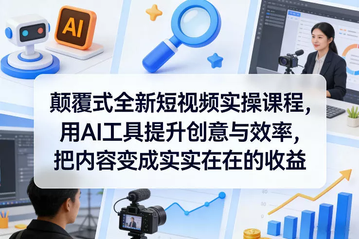 颠覆式全新短视频实操课程，用AI工具提升创意与效率，把内容变成实实在在的收益 - 项目资源网