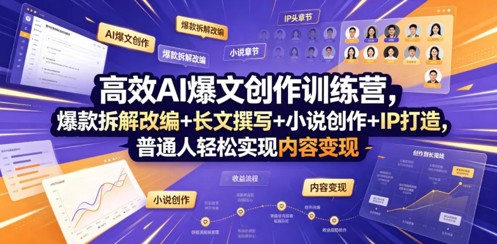 高效AI爆文创作训练营，爆款拆解改编+长文撰写+小说创作+IP打造，普通人轻松实现内容变现 - 项目资源网