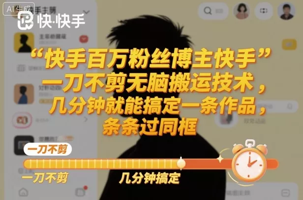 快手百万粉丝博主快手一刀不剪无脑搬运技术，几分钟就能搞定一条作品，条条过同框 - 项目资源网