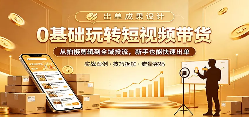 0基础玩转短视频带货：从拍摄剪辑到全域投流，新手也能快速出单 - 项目资源网