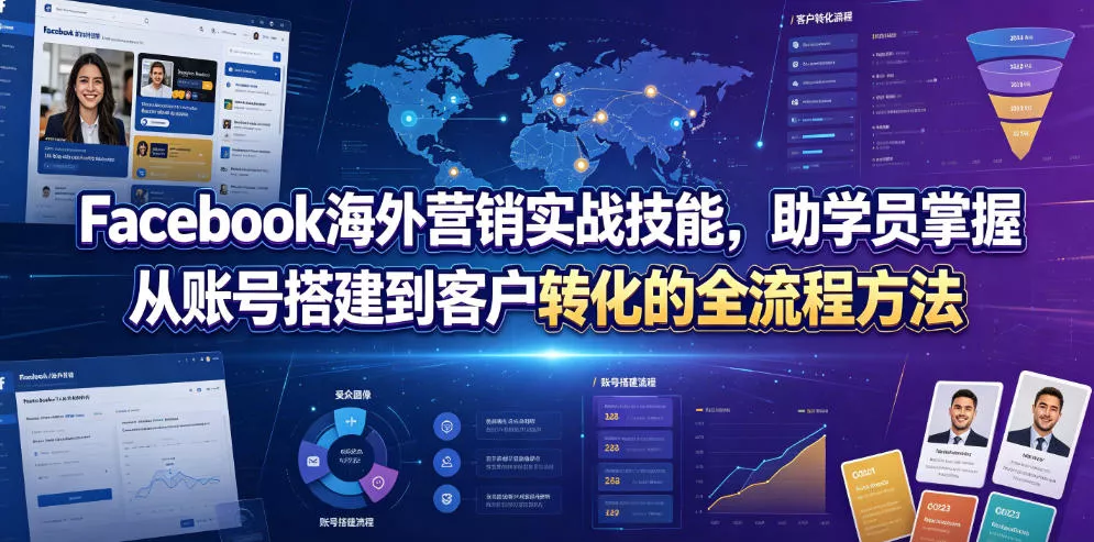 Facebook海外营销实战技能,助学员掌握从账号搭建到客户转化的全流程方法 Facebook海外营销实战技能,助学员掌握从账号搭建到客户转化的全流程方法
