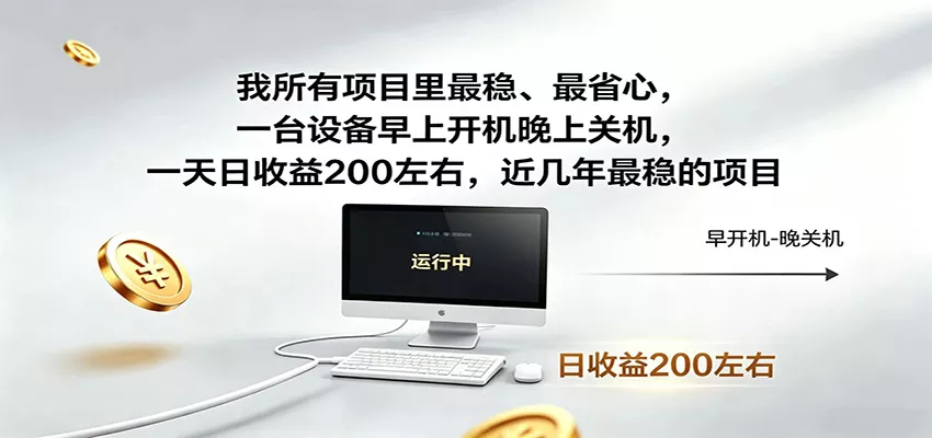 近年最稳挂机副业，一台设备轻松增收，早开晚关，电脑挂机每日稳定收益200+ - 项目资源网