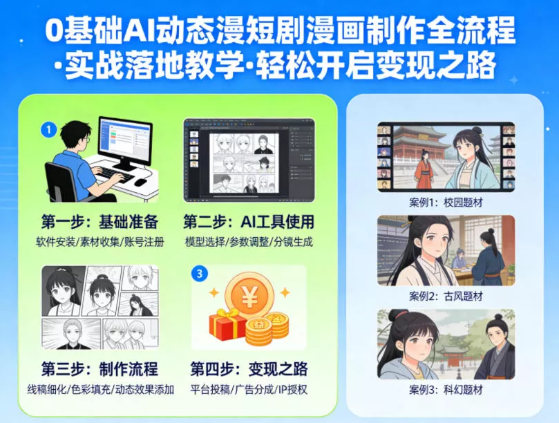 0基础AI动态漫短剧漫画制作全流程,实战落地教学,轻松开启变现之路 0基础AI动态漫短剧漫画制作全流程,实战落地教学,轻松开启变现之路