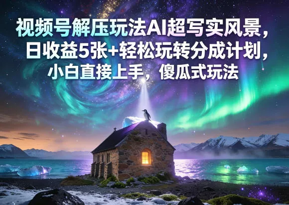 视频号解压玩法AI超写实风景,日收益5张+轻松玩转分成计划,小白直接上手,傻瓜式玩法 视频号解压玩法AI超写实风景,日收益5张+轻松玩转分成计划,小白直接上手,傻瓜式玩法