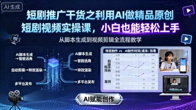 短剧推广干货之利用AI做精品原创短剧视频实操课，小白也能轻松上手 - 项目资源网