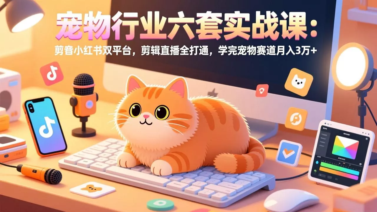 宠物行业六套实战课:抖音小红书双平台,剪辑直播全打通,学完宠物赛道月入3万+ 宠物行业六套实战课:抖音小红书双平台,剪辑直播全打通,学完宠物赛道月入3万+