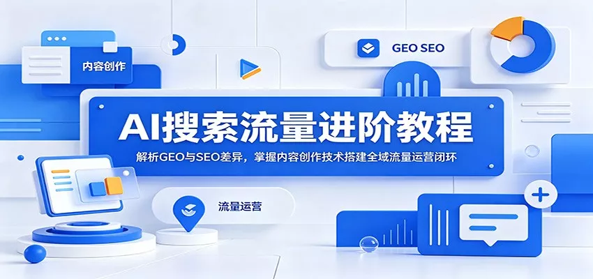 AI搜索流量进阶教程：解析GEO与SEO差异，掌握内容创作技术搭建全域流量运营闭环 - 项目资源网