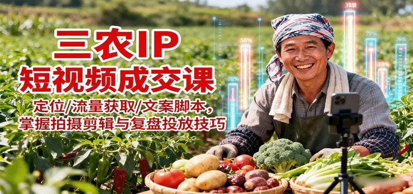 三农IP短视频成交课：定位/流量获取/文案脚本，掌握拍摄剪辑与复盘投放技巧 - 项目资源网