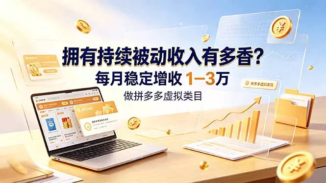 拥有持续被动收入有多香？做拼多多虚拟类目，每月稳定增收 1-3 万 - 项目资源网