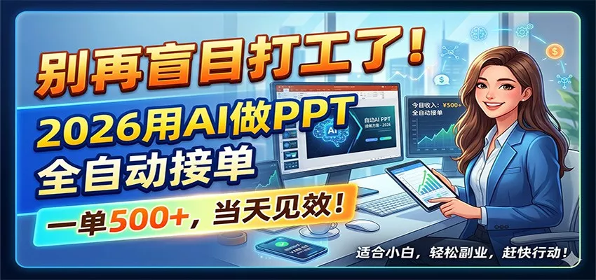 别再盲目打工了!2026用AI做PPT全自动接单,一单5张+,当天见效! 别再盲目打工了!2026用AI做PPT全自动接单,一单5张+,当天见效!