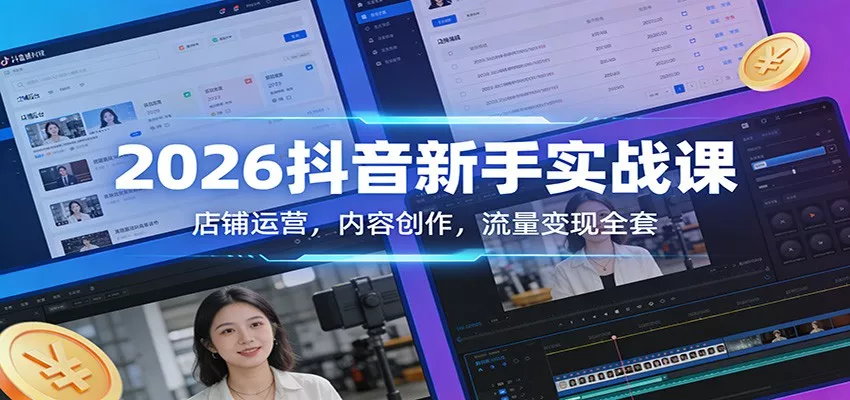 2026抖音新手实战课：店铺运营，内容创作，流量变现全套 - 项目资源网