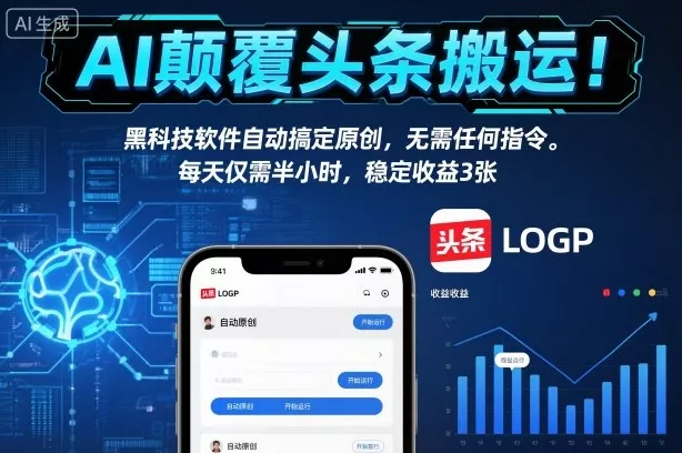 AI颠覆头条搬运！黑科技软件自动搞定原创，无需任何指令。每天仅需半小时，稳定收益3张【揭秘】 - 项目资源网
