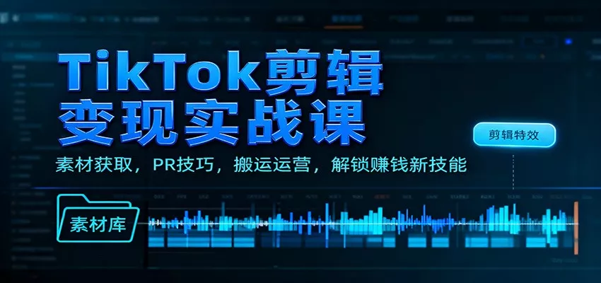 TikTok剪辑变现实战课：素材获取，PR技巧，搬运运营，解锁赚钱新技能 - 项目资源网