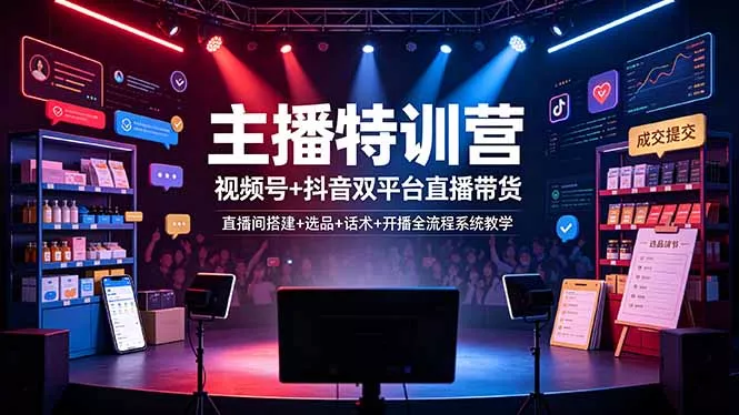 主播特训营：视频号+抖音双平台直播带货，直播间搭建+选品+话术+开播全流程系统教学 - 项目资源网
