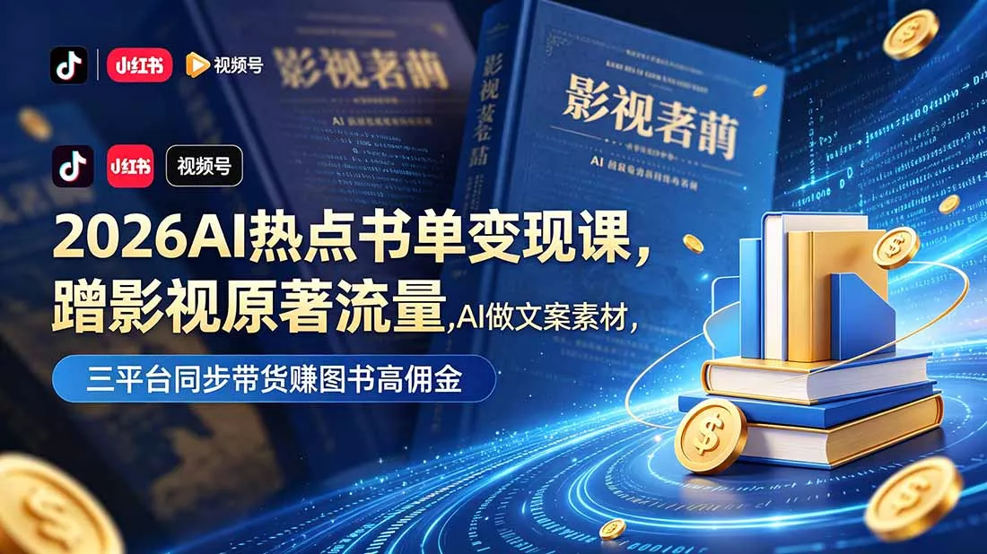 2026AI热点书单变现课，蹭影视原著流量，AI做文案素材，三平台同步带货赚图书高佣金 - 项目资源网