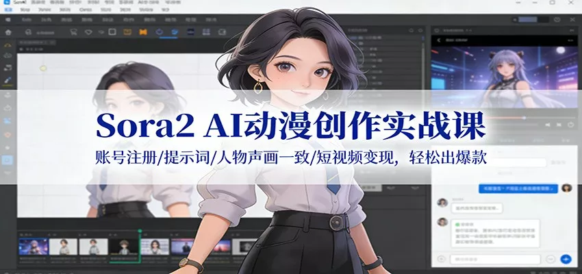 Sora2 AI动漫创作实战课：账号注册/提示词/人物声画一致/短视频变现，轻松出爆款 - 项目资源网