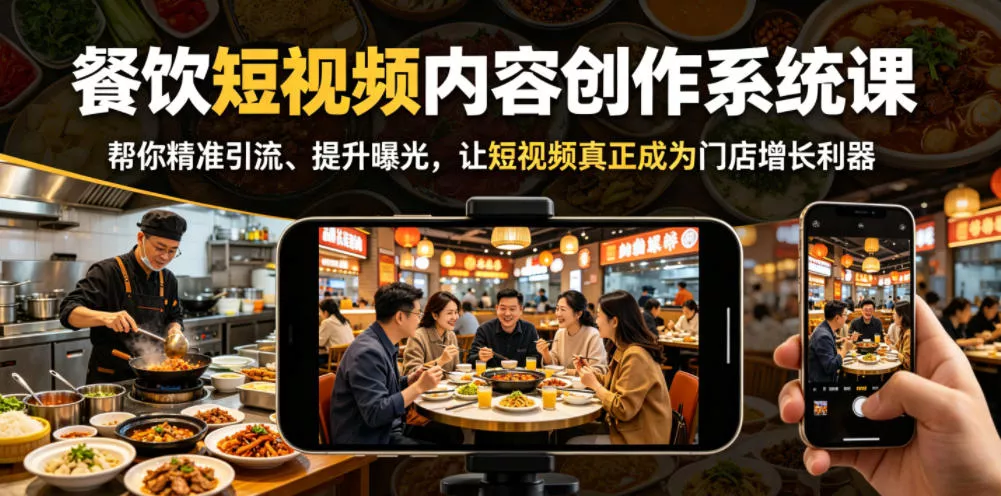 餐饮短视频内容创作系统课，帮你精准引流、提升曝光，让短视频真正成为门店增长利器 - 项目资源网