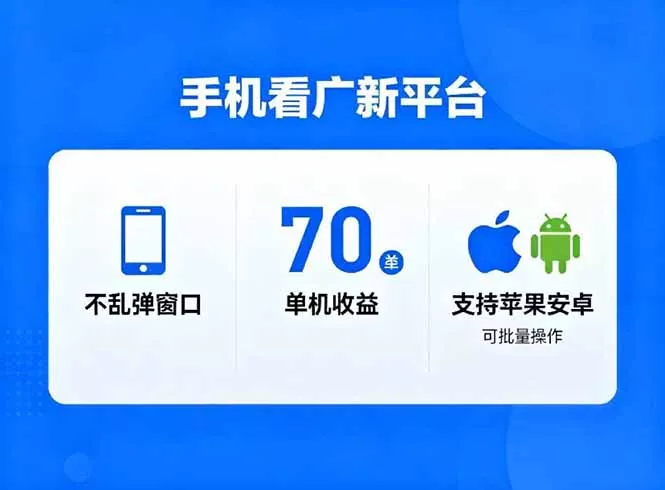 看广新平台，不乱弹窗口，单机做到了70加，支持苹果和安卓可批量，做到了日入1万+ - 项目资源网