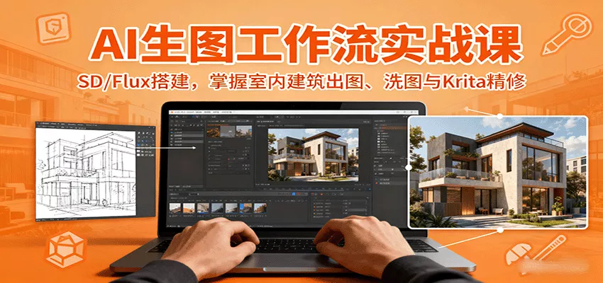 AI生图工作流实战课：SD/Flux搭建，掌握室内建筑出图、洗图与Krita精修 - 项目资源网
