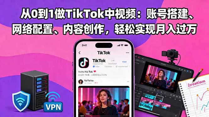 从0到1做TikTok中视频：账号搭建、网络配置、内容创作，轻松实现月入过万 - 项目资源网