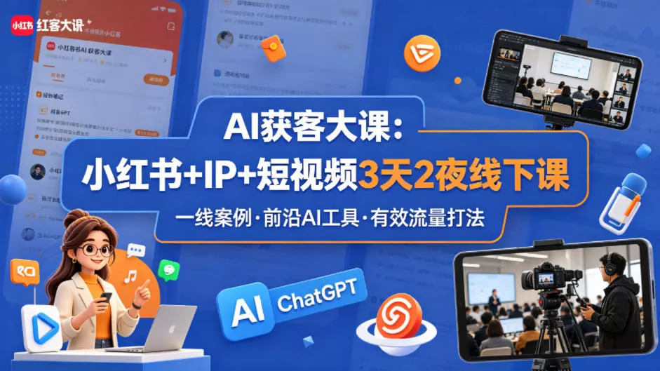 AI获客大课小红书+IP+短视频3天2夜线下课,用最真实的一线案例,最前沿的AI工具,最有效的流量打法 AI获客大课小红书+IP+短视频3天2夜线下课,用最真实的一线案例,最前沿的AI工具,最有效的流量打法