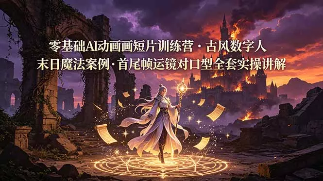 零基础AI动画短片训练营,古风数字人末日魔法案例,首尾帧运镜对口型全套实操讲解 零基础AI动画短片训练营,古风数字人末日魔法案例,首尾帧运镜对口型全套实操讲解
