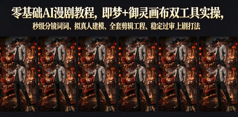 零基础AI漫剧教程，即梦+御灵画布双工具实操，秒级分镜提示词、拟真人建模、全套剪辑工程、稳定过审上剧打法 - 项目资源网