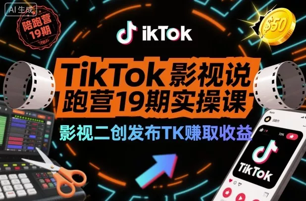 TikTok影视解说陪跑营19期实操课,影视二创发布TK賺取收益,万播收益50美金(更新) TikTok影视解说陪跑营19期实操课,影视二创发布TK賺取收益,万播收益50美金(更新)