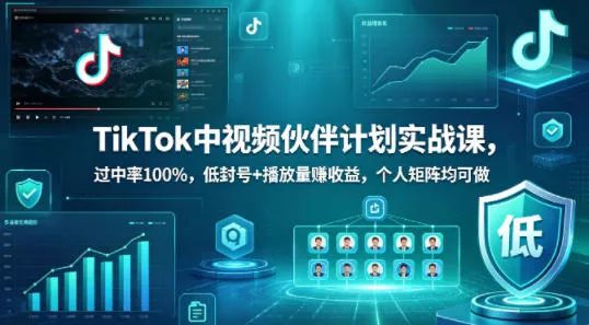TikTok中视频伙伴计划实战课，过中率100%，低封号+播放量賺收益，个人矩阵均可做 - 项目资源网