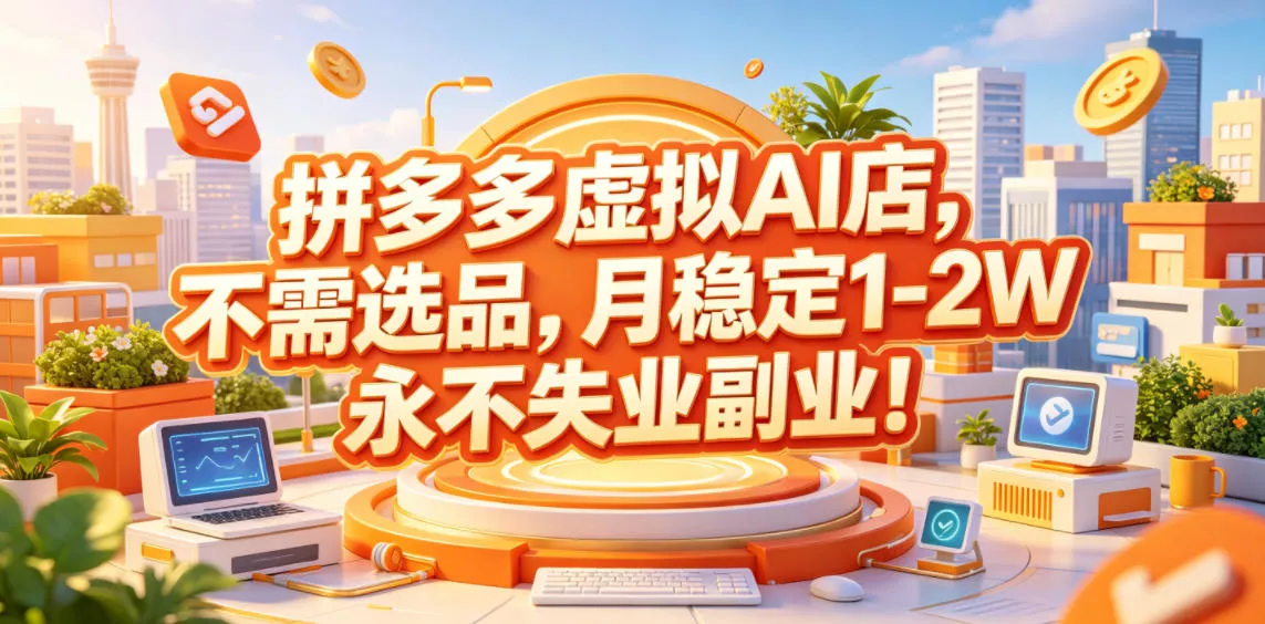 拼多多虚拟AI店,不需选品,月稳定1-2W,永不失业副业!【揭秘】 拼多多虚拟AI店,不需选品,月稳定1-2W,永不失业副业!【揭秘】