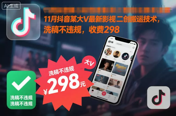 11月抖音某大V最新影视二创搬运技术，洗稿不违规，收费298 - 项目资源网