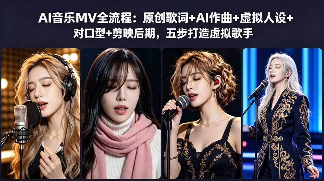 AI音乐MV全流程：原创歌词+AI作曲+虚拟人设+对口型+剪映后期，五步打造虚拟歌手 - 项目资源网