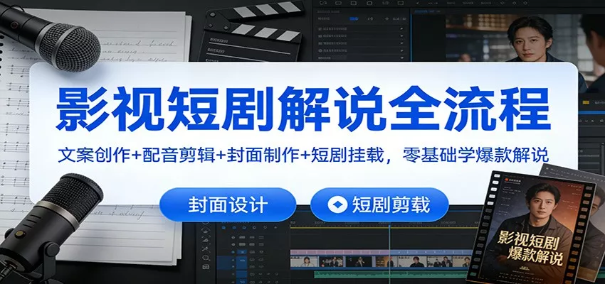 影视短剧解说全流程：文案创作+配音剪辑+封面制作+短剧挂载，零基础学爆款解说 - 项目资源网