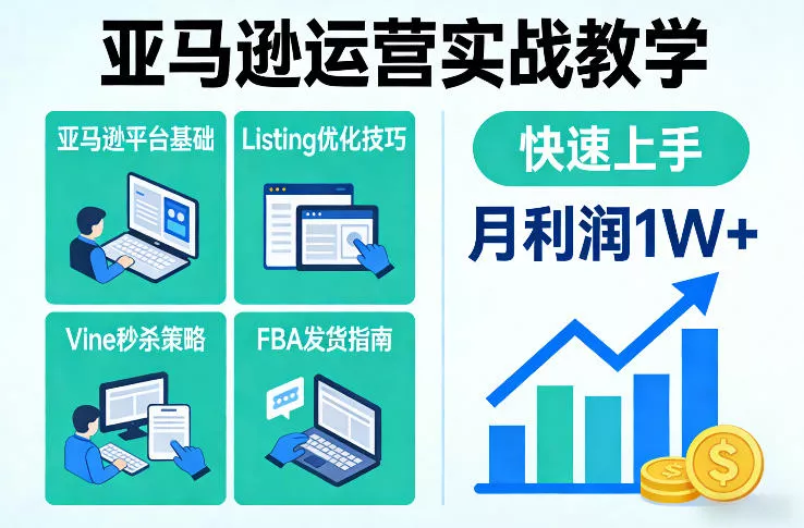 亚马逊运营实战教学，亚马逊平台+Listing优化+Vine秒杀+FBA发货等，快速上手，实现店铺月利润1W - 项目资源网