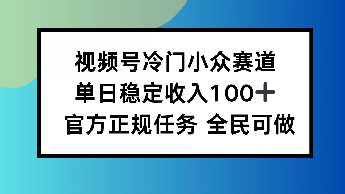 视频号小众赛道，单日稳定收入100+，适合所有人 - 项目资源网