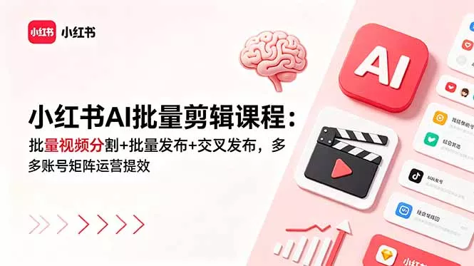 小红书AI批量剪辑课程：批量视频分割+批量发布+交叉发布，多账号矩阵运营提效 - 项目资源网