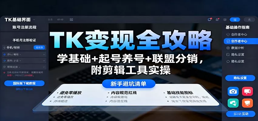 TK变现全攻略：学基础+起号养号+联盟分销，附剪辑工具实操 - 项目资源网