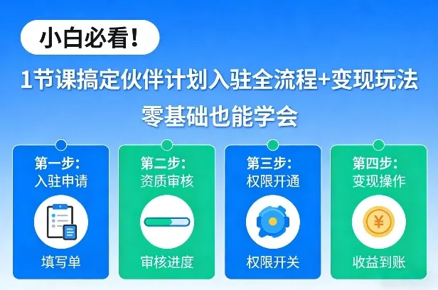 小白必看!1节课搞定伙伴计划入驻全流程+变现玩法,零基础也能学会 小白必看!1节课搞定伙伴计划入驻全流程+变现玩法,零基础也能学会
