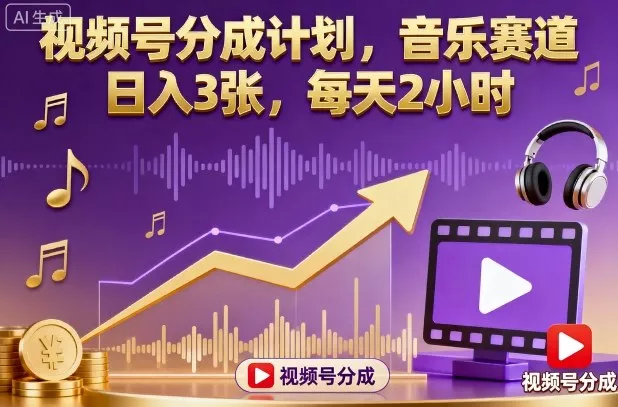 视频号分成计划，音乐赛道，日入3张，每天2小时 - 项目资源网