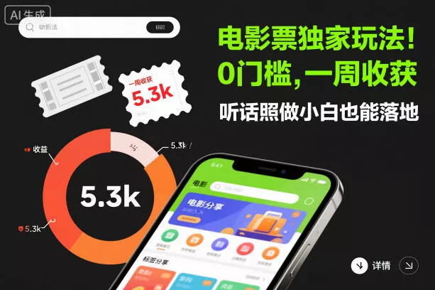 电影票独家玩法！0门槛，一周收获5.3k，听话照做小白也能落地【揭秘】 - 项目资源网