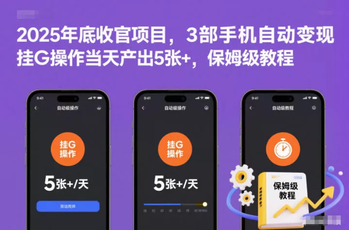 2025年底收官项目，3部手机自动变现，挂G操作当天产出5张+，保姆级教程【揭秘】 - 项目资源网