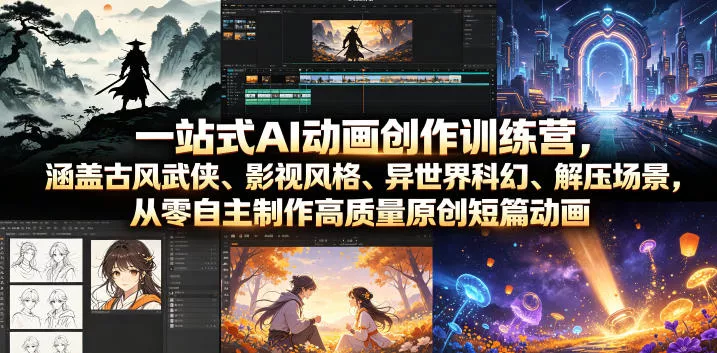 一站式AI动画创作训练营，涵盖古风武侠、影视风格、异世界科幻、解压场景，从零自主制作高质量原创短篇动画 - 项目资源网