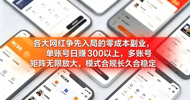 各大网红争先入局的零成本副业，单账号日赚 300 以上，多号矩阵可放大，模式合规长久稳定！ - 项目资源网