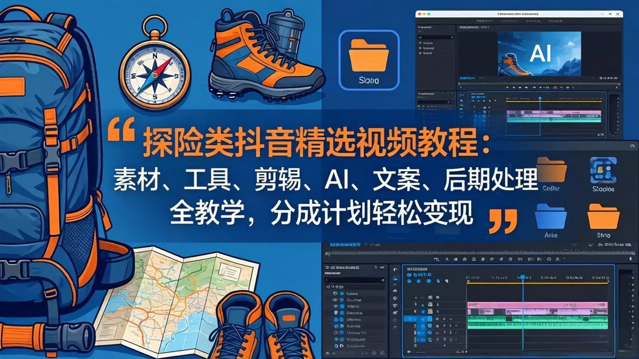探险类抖音精选视频教程:素材、工具、剪辑、AI、文案、后期处理全教学,分成计划轻松变现 探险类抖音精选视频教程:素材、工具、剪辑、AI、文案、后期处理全教学,分成计划轻松变现