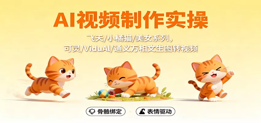 AI视频制作实操，飞天/小橘猫/美女系列，可灵/ViduAl/通义万相文生图转视频 - 项目资源网