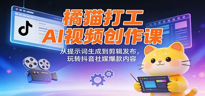 橘猫打工AI视频创作课：从提示词生成到剪辑发布，玩转抖音社媒爆款内容 - 项目资源网