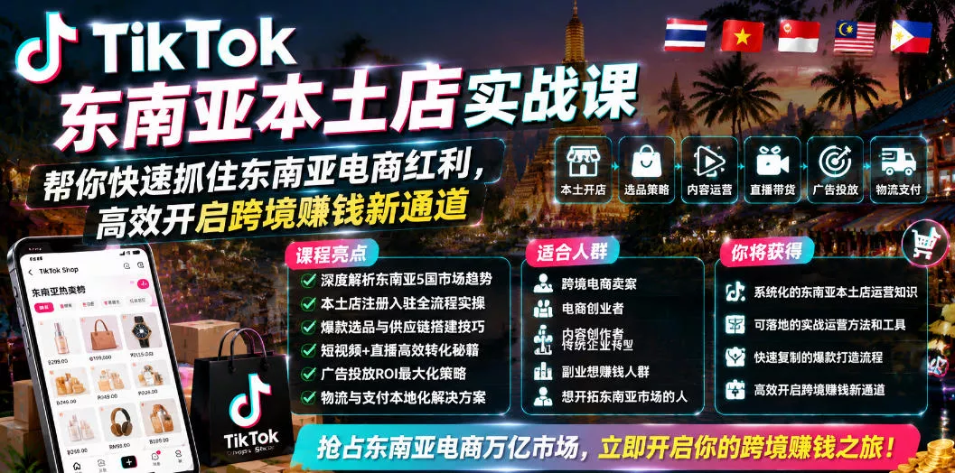 TikTok东南亚本土店实战课,帮你快速抓住东南亚电商红利,高效开启跨境賺钱新通道 TikTok东南亚本土店实战课,帮你快速抓住东南亚电商红利,高效开启跨境賺钱新通道