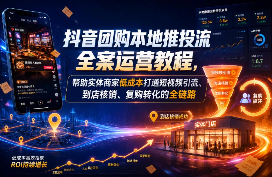 抖音团购本地推投流全案运营教程,帮助实体商家低成本打通短视频引流、到店核销、复购转化的全链路 抖音团购本地推投流全案运营教程,帮助实体商家低成本打通短视频引流、到店核销、复购转化的全链路