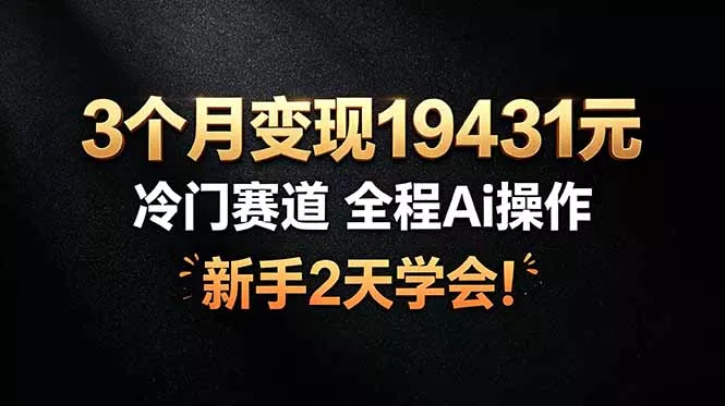 3个月变现19431元，冷门赛道 全程Ai操作，新手2天学会！ - 项目资源网